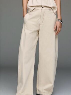 Maeve Cream Wide-Leg High-Rise Pants